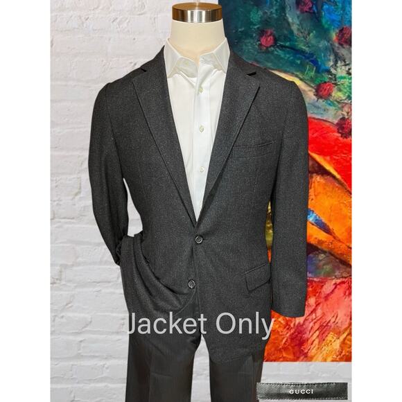 Gucci 40R Gray Flannel Unstructured Unlined Flannel Blazer Jacket 3/2 Roll - Picture 8 of 13